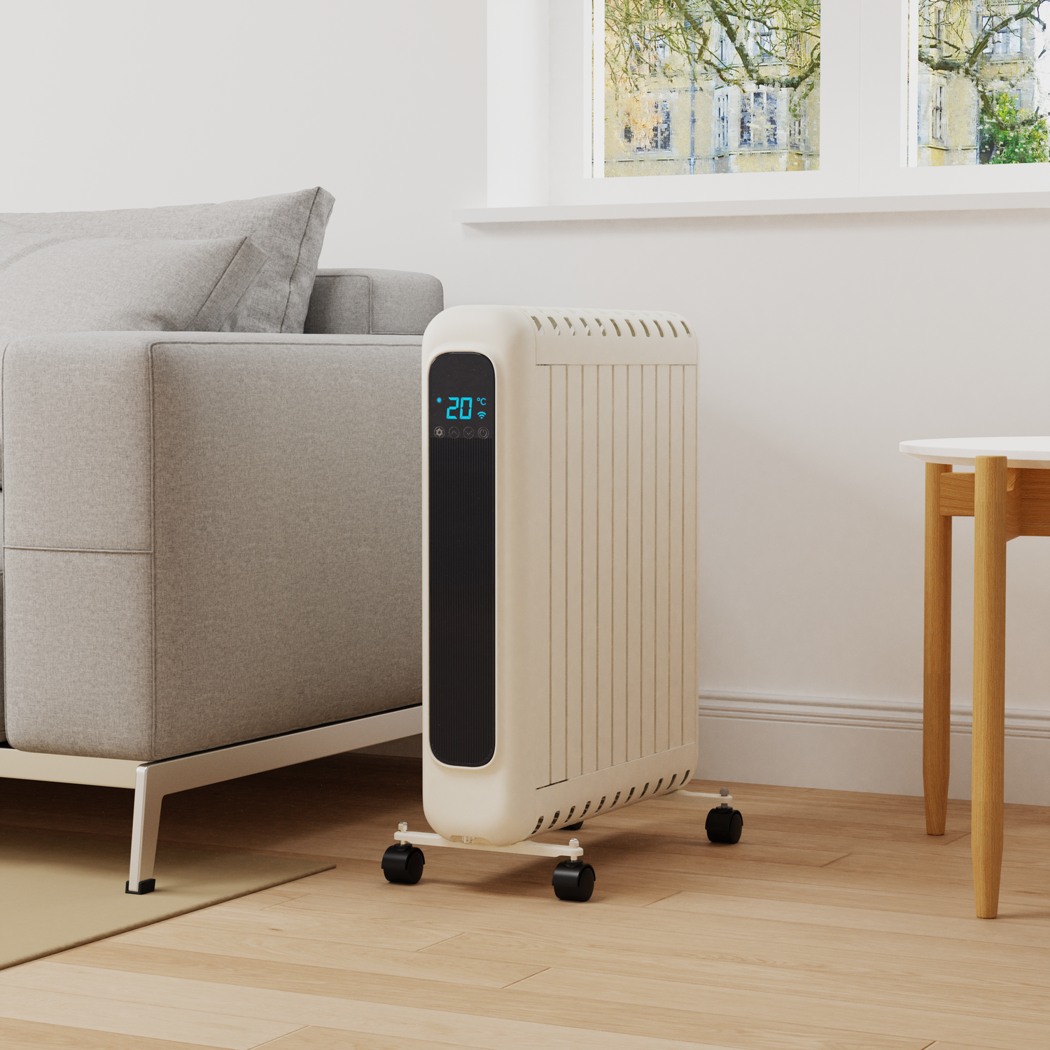 Electriq 2400W Smart Wifi Oil Free Portable Radiator With Thermostat Timer & Remote White ECH24LEDWW