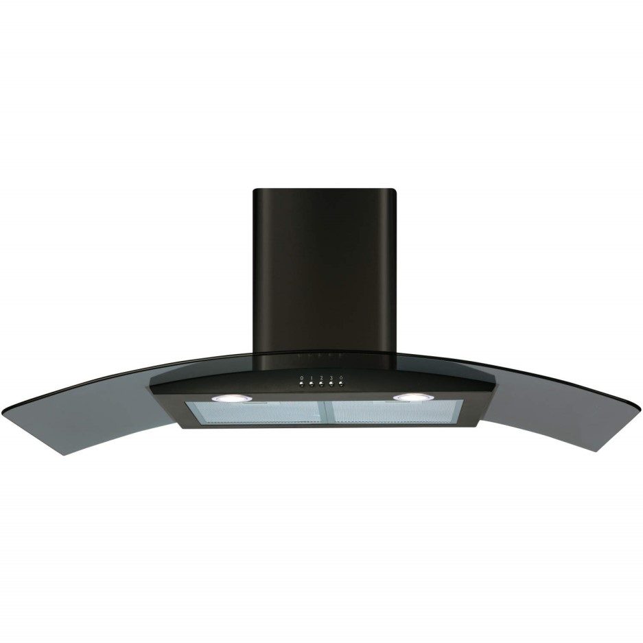 CDA 100cm Curved Glass Chimney Cooker Hood Black ECP102BL