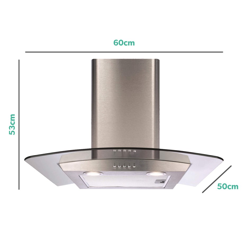 CDA ECP62SS 60cm Curved Glass Chimney Cooker Hood Stainless Steel Appliances Direct