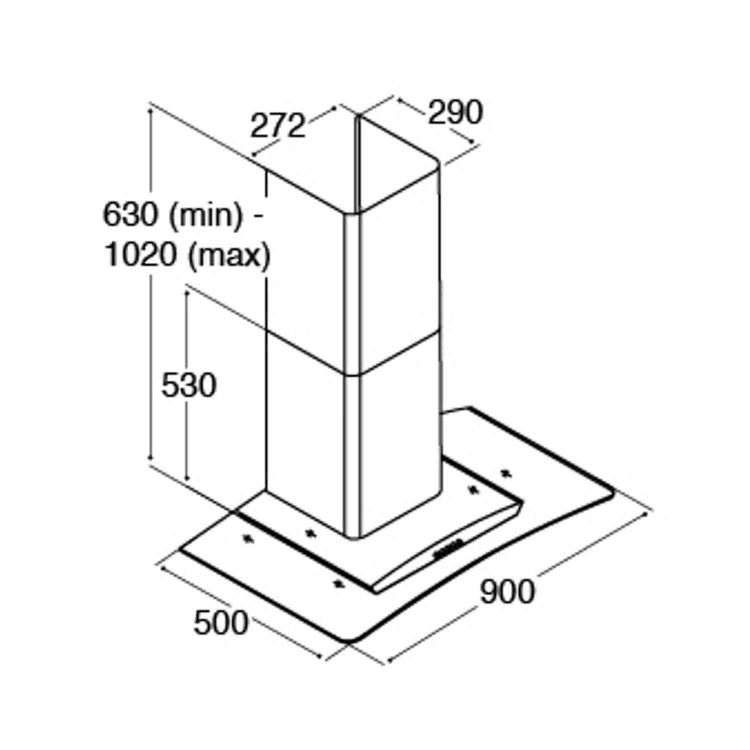 Refurbished CDA ECP92BL Curved Glass 90cm Chimney Cooker Hood Black