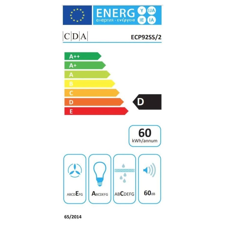 CDA 90cm Curved Glass Chimney Cooker Hood - Stainless Steel