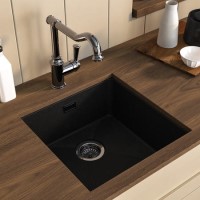 Single Bowl Black Inset Granite Composite Kitchen Sink with Waste Kit - Enza Eden