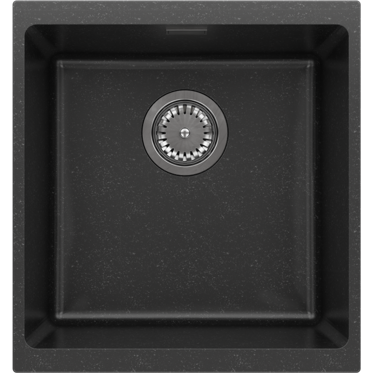 1 Bowl Black Granite Composite Inset or Undermount Kitchen Sink & Waste - 430 x 460mm - Eden