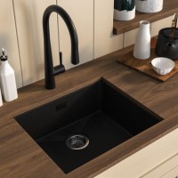 Single Bowl Black Inset Granite Composite Kitchen Sink with Waste Kit - Enza Eden