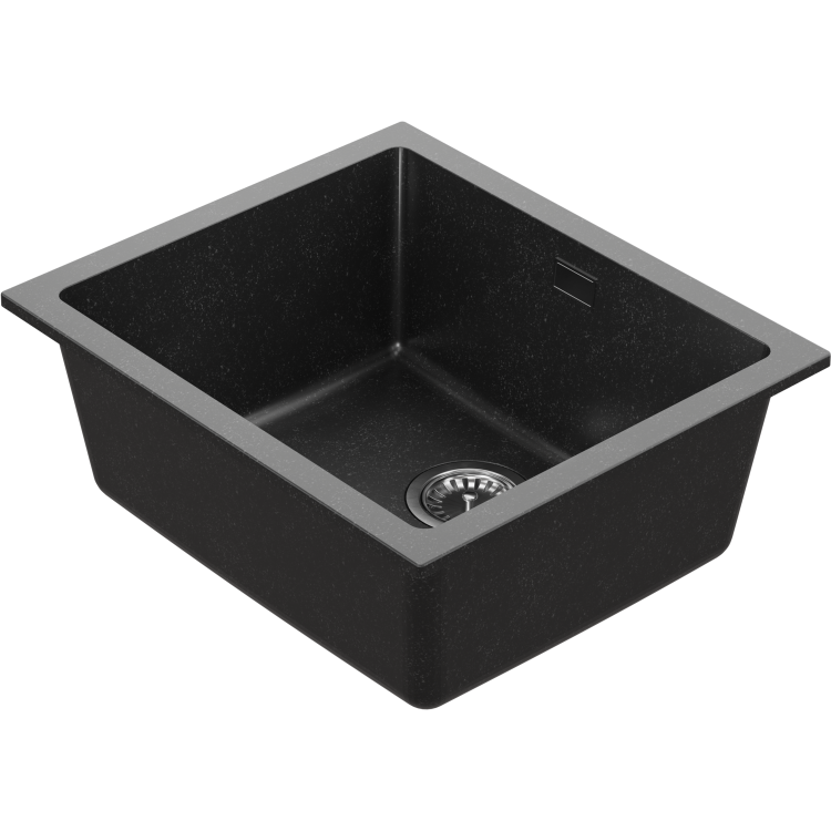 1 Bowl Black Granite Composite Inset/Undermount Kitchen Sink & Waste Kit - 533 x 457mm - Eden