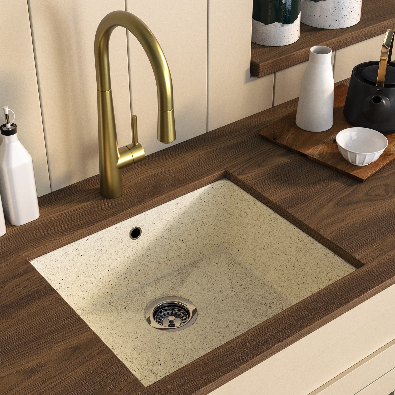 Single Bowl Inset Granite Composite Kitchen Sink Waste Kit Eden