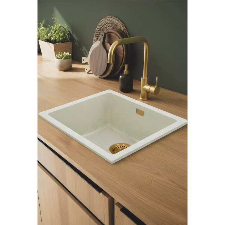 Single Bowl White Inset Granite Composite Kitchen Sink with Waste Kit - Enza Eden