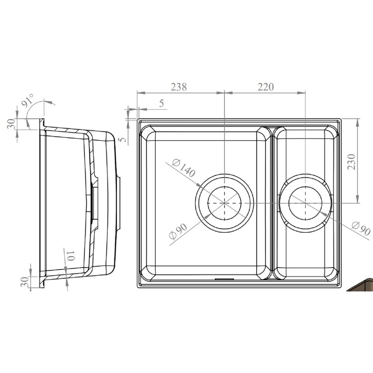 1.5 Bowl Black Granite Composite Inset/Undermount Kitchen Sink & Waste Kit - 555 x 460mm - Eden