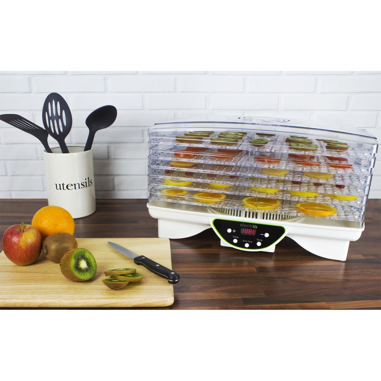 GRADE A2 - electriQ Maxi Digital Food Dehydrator with 6 Collapsible Shelves and 48 Hour Timer