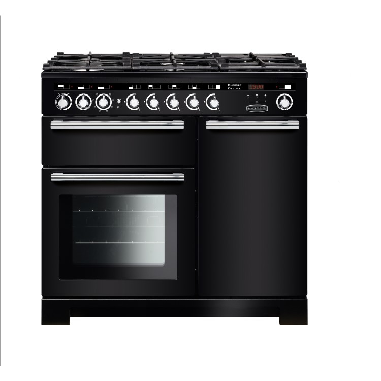 GRADE A1 - Rangemaster EDL100DFFBLC Encore Deluxe 100cm Dual Fuel Range Cooker Black