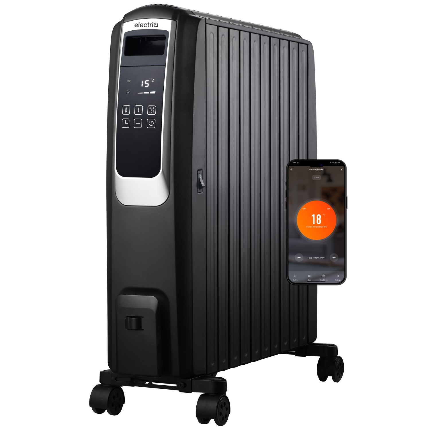 electriQ 2500W Smart Oil Filled Radiator with Thermostat and Weekly ...
