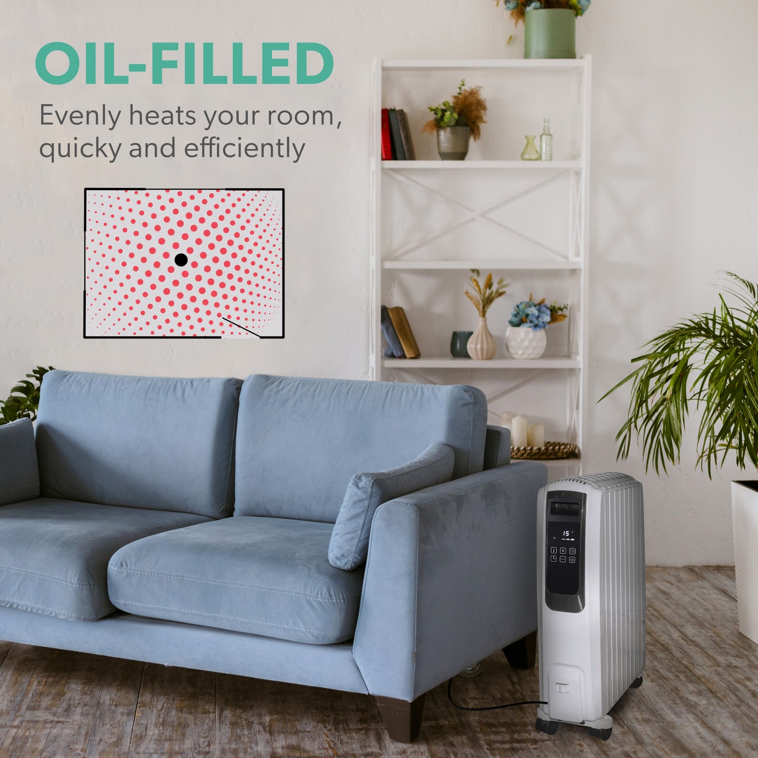 electriQ 2500W Smart Oil Filled Radiator with Thermostat and Weekly ...