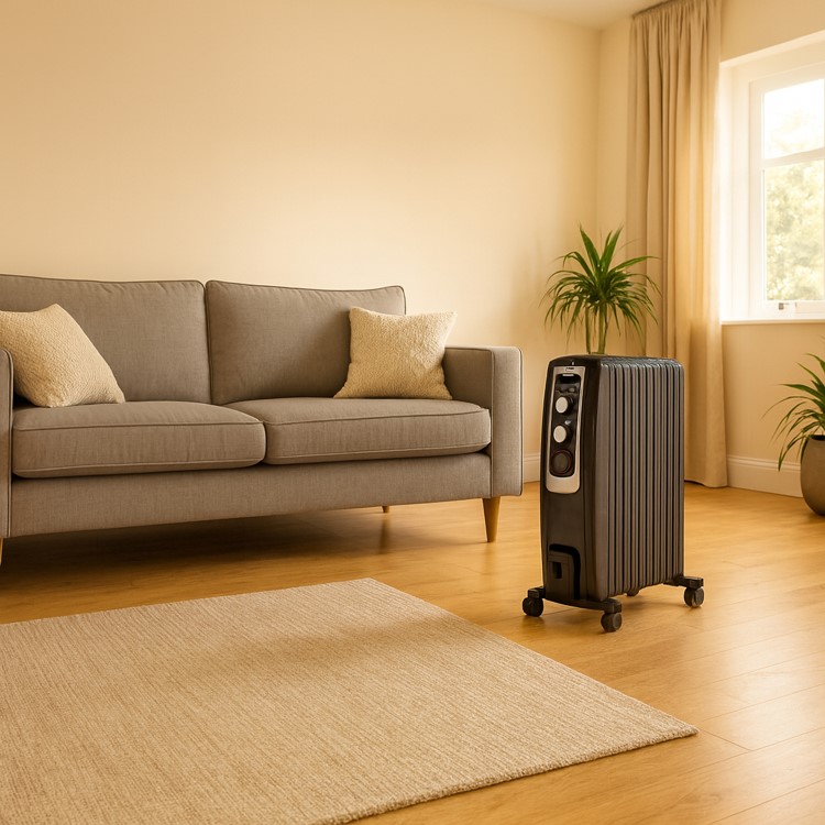 electriQ 2000W Oil Filled Radiator with Thermostat and 24 hr Timer - Black