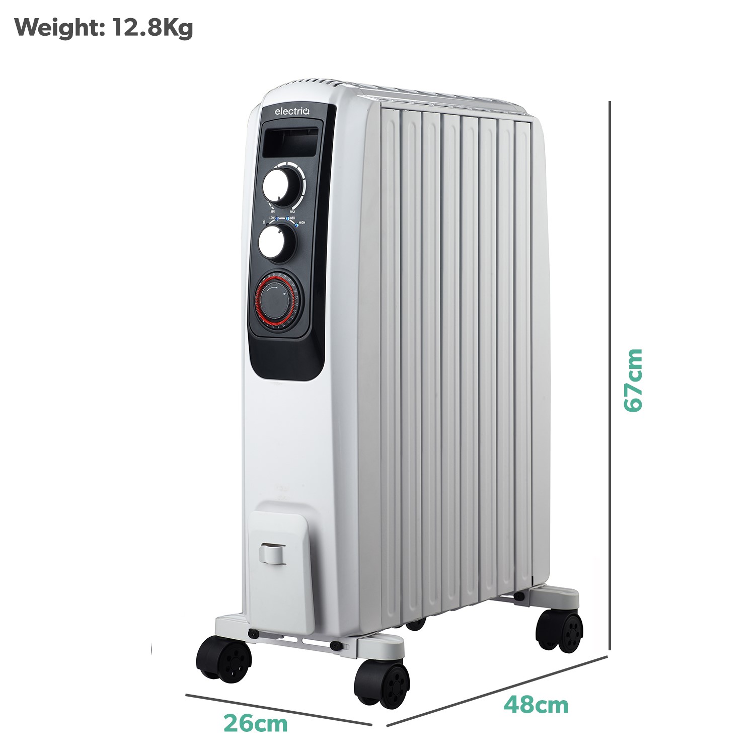 Tariq Radiator electriQ 2000W Oil Filled Radiator with Thermostat and 24 hr Timer ...