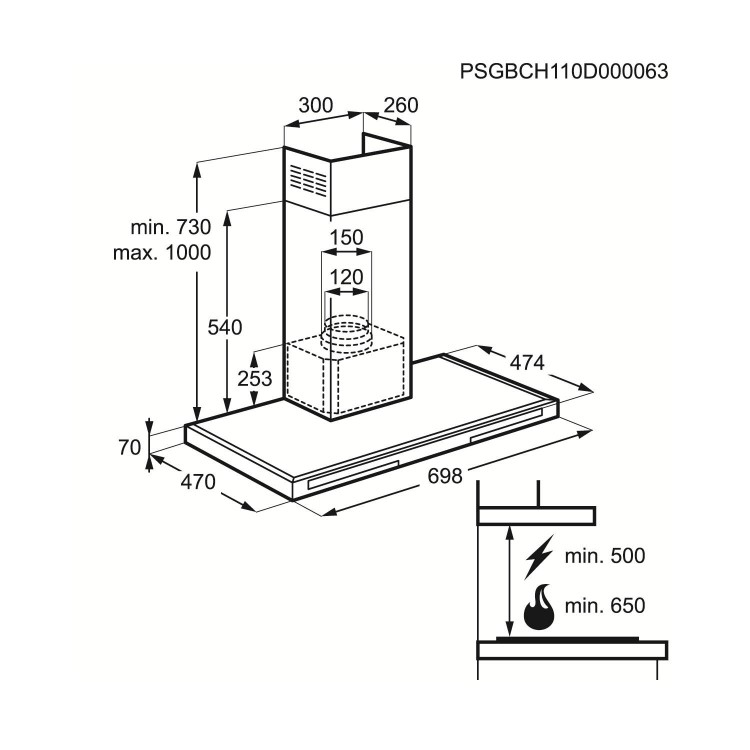 Electrolux EFB70566BX Box Design 70cm Chimney Cooker Hood Stainless Steel