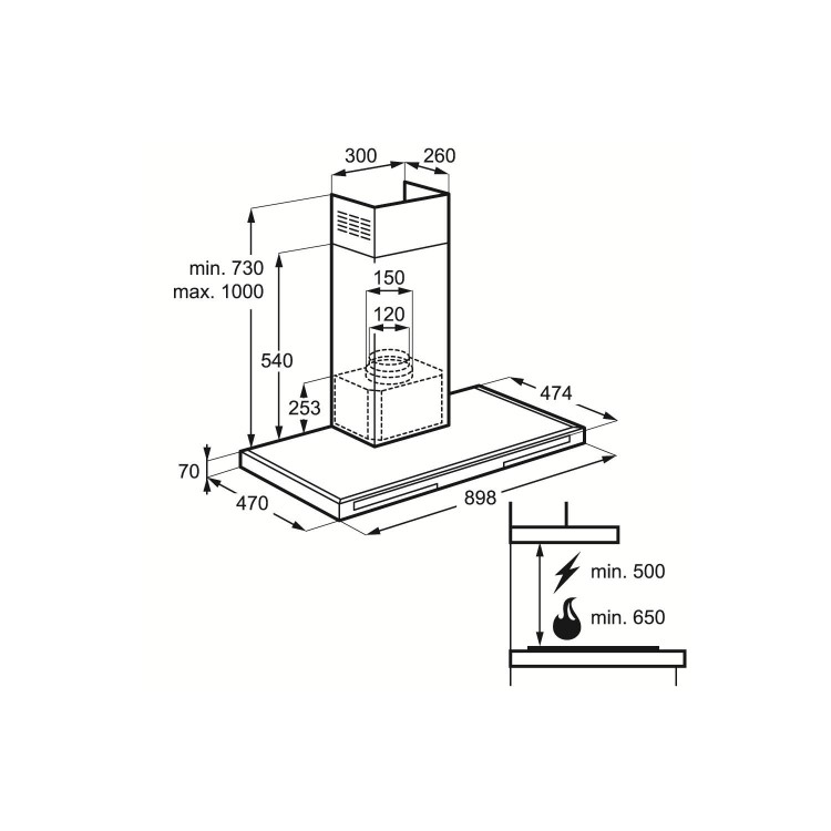 Electrolux EFB90550DX Low Profile 90cm Chimney Cooker Hood Stainless Steel