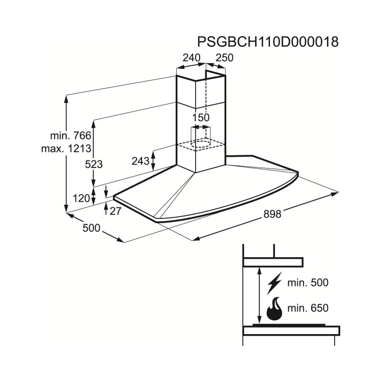 Electrolux EFC90468OX Curved 90cm Chimney Cooker Hood Stainless Steel