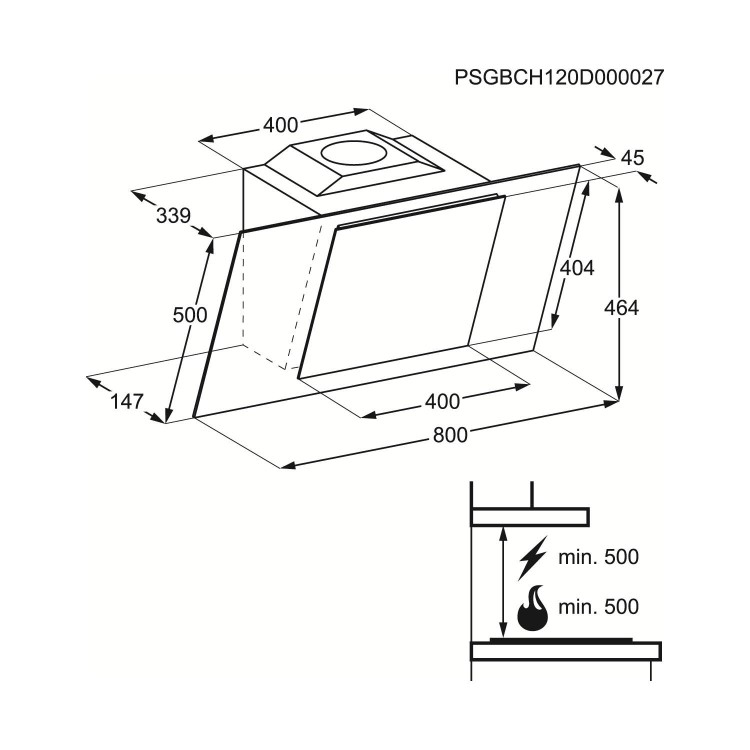 Electrolux EFF80550DK Angled 80cm Cooker Hood With Black Glass Canopy