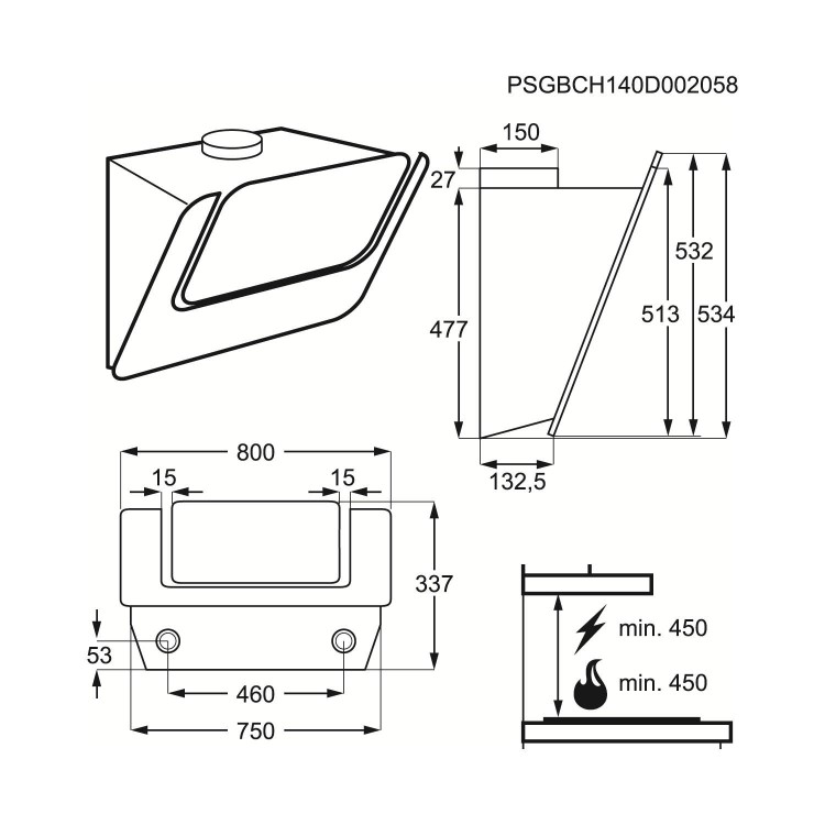 Electrolux EFV80465OW 80cm Angled Extractor White