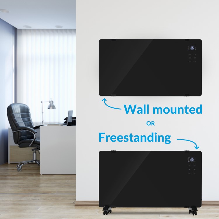 Refurbished electriQ 2000W Black Designer Glass Heater Wall Mountable Low Energy with Smart WiFi Alexa Ultra Slim only 8cm Bathroom Safe IP24