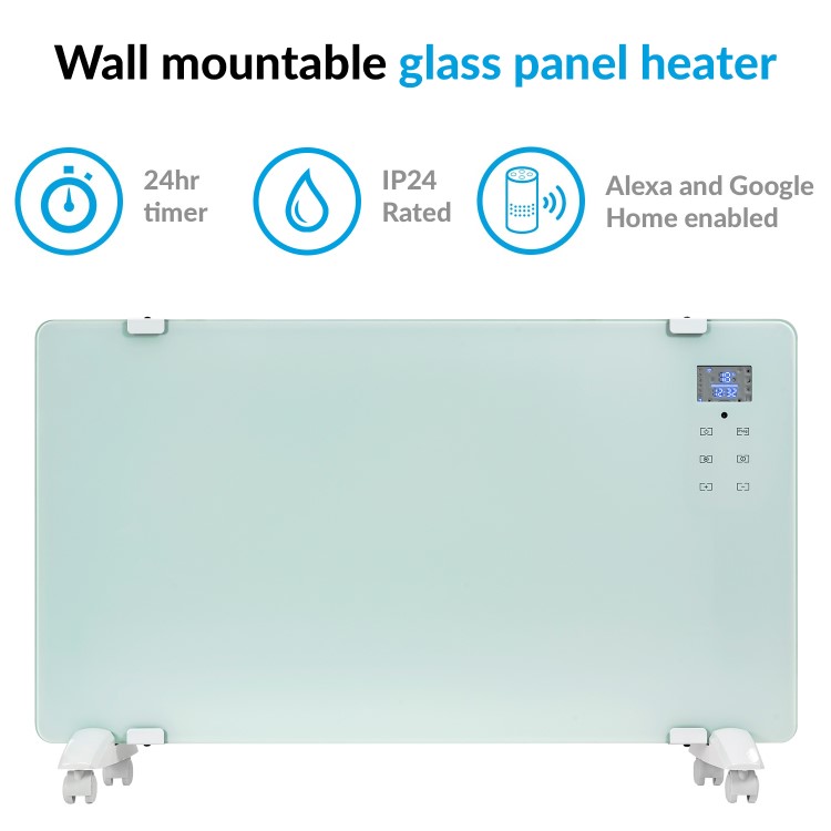 Refurbished electriQ 2000W Designer Glass Smart Heater - Wall Mountable