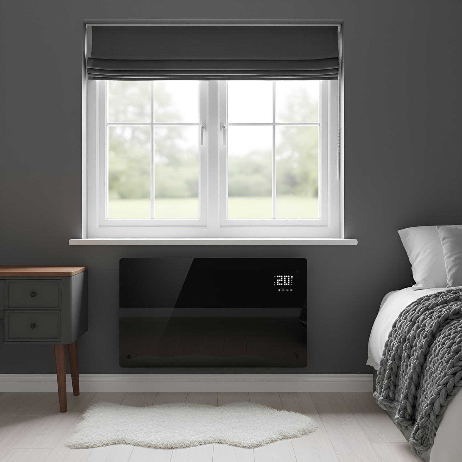 electriQ 2500W Glass Panel Heater - Wall Mountable - Black