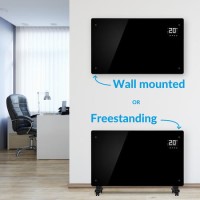 Refurbished electriQ 2500W Smart Designer Glass Panel Convection Heater - Wall Mountable & Bathroom Safe - Black