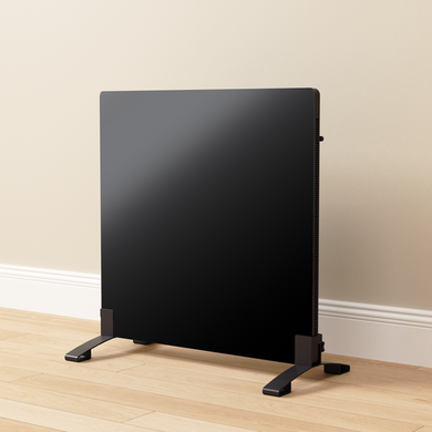 Low Energy 350W Smart Infrared Designer Glass Panel Heater - IP44 Bathroom Safe Wall Mountable or Free Standing 600x600mm - Black