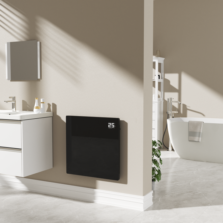 350W Smart Infrared Bathroom / Panel Heater - IP44 Wall Mountable or Free Standing 600x600mm - Black