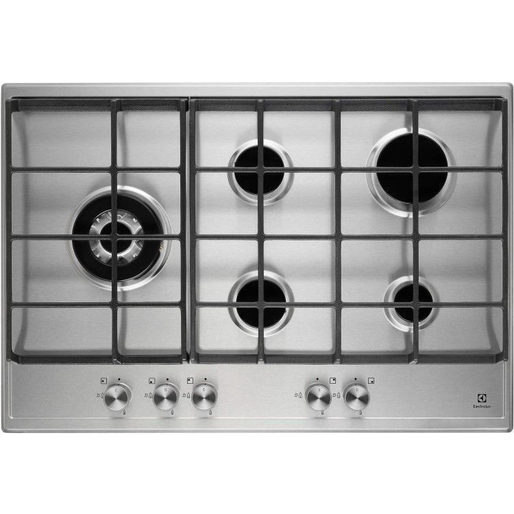 Electrolux EGH7353SOX 75cm Five Burner Gas Hob Stainless Steel With Cast Iron Pan Stands