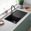 Single Bowl Inset Black Granite Composite Kitchen Sink with Reversible Drainer - Reginox