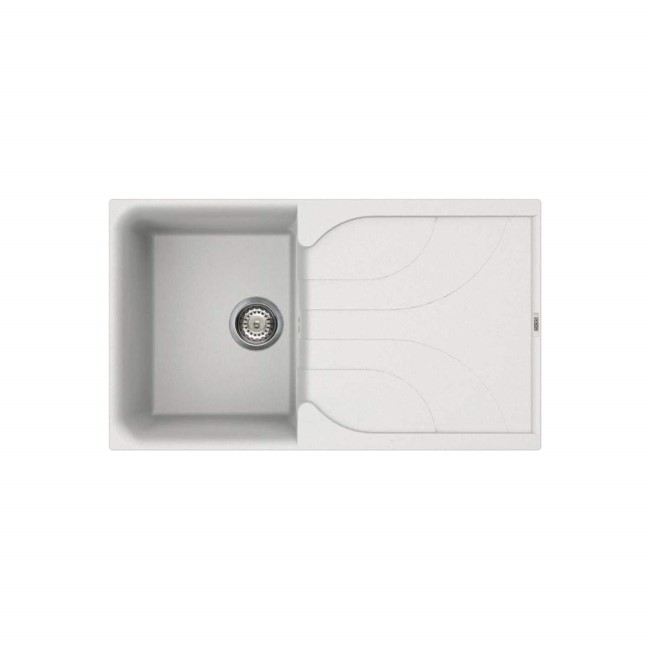 Single Bowl White Granite Composite Kitchen Sink with Reversible Drainer - Reginox
