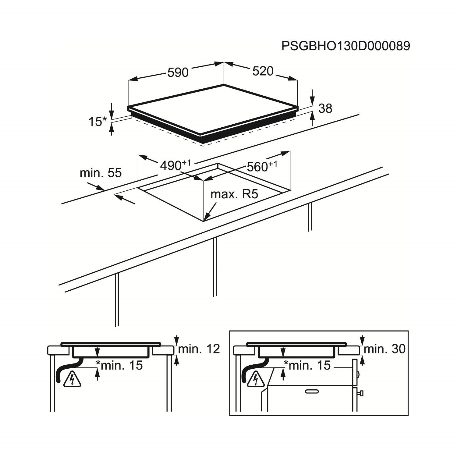 Electrolux Ehf6140fok 59cm Wide Black Four Zone Ceramic Hob