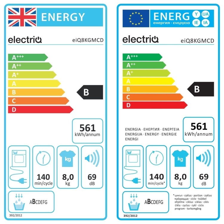 Refurbished electriQ EIQ8KGMCD Freestanding Condenser 8KG Tumble Dryer White