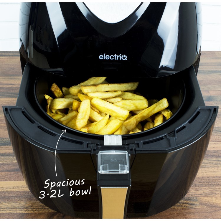 GRADE A1 - electriQ 3.2L Low Fat Healthy Air Fryer 1400w with Digital Controls and Divider