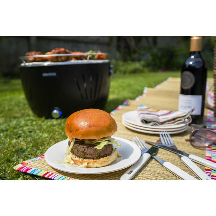GRADE A1 - Portable Smokeless Charcoal BBQ Lotus Style Grill with Fan - Includes  Zipper Carry Bag and Pizza Pan