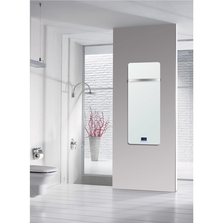 Refurbished electriQ Low Energy 850w Designer Glass Infrared Wall Mounted Heater with Towel Rail and Smart WiFi Alexa IP24 Bathroom Safe