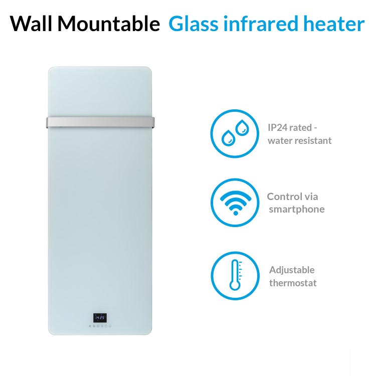 GRADE A2 - Low Energy 850w Infrared Designer Glass Wall Mounted Heater with Towel Rail and Smart WiFi Alexa - IP24 Bathroom Safe