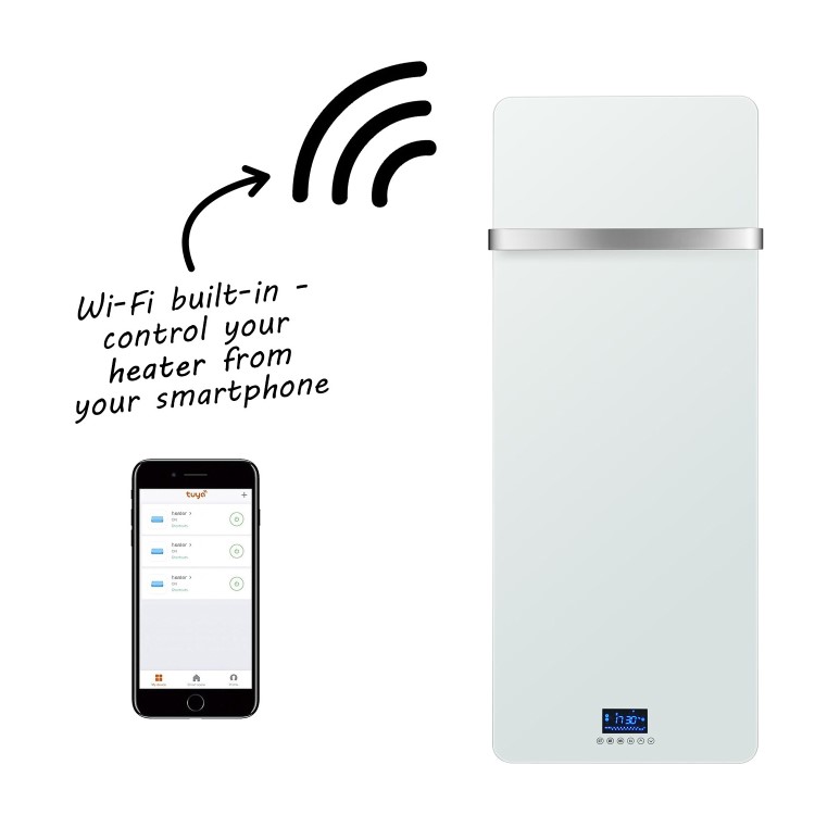 Refurbished electriQ Low Energy 850w Designer Glass Infrared Wall Mounted Heater with Towel Rail and Smart WiFi Alexa IP24 Bathroom Safe