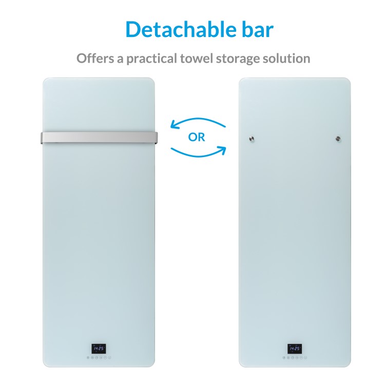 GRADE A2 - Low Energy 850w Infrared Designer Glass Wall Mounted Heater with Towel Rail and Smart WiFi Alexa - IP24 Bathroom Safe