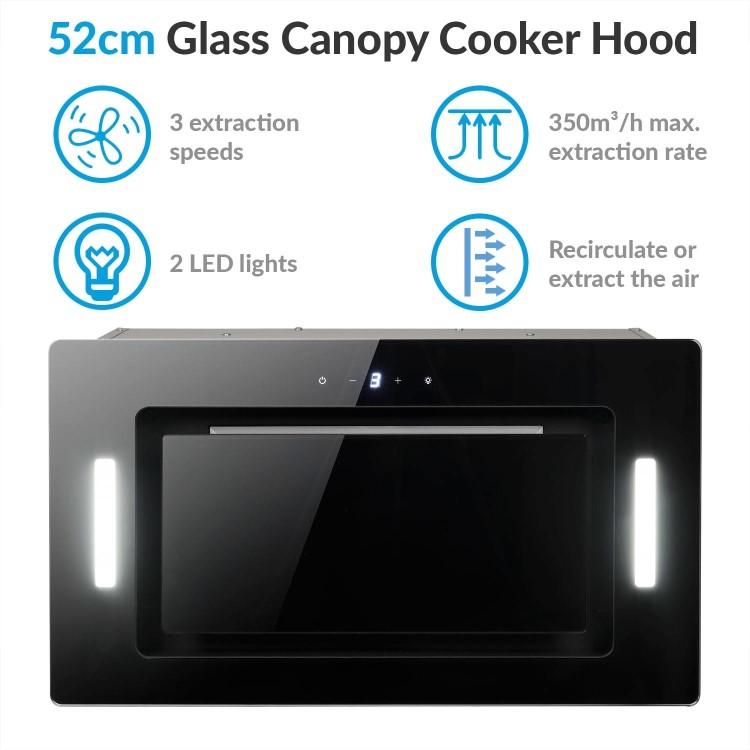 Refurbished electriQ EIQ52CANGBL 52cm Glass Canopy Cooker Hood Black
