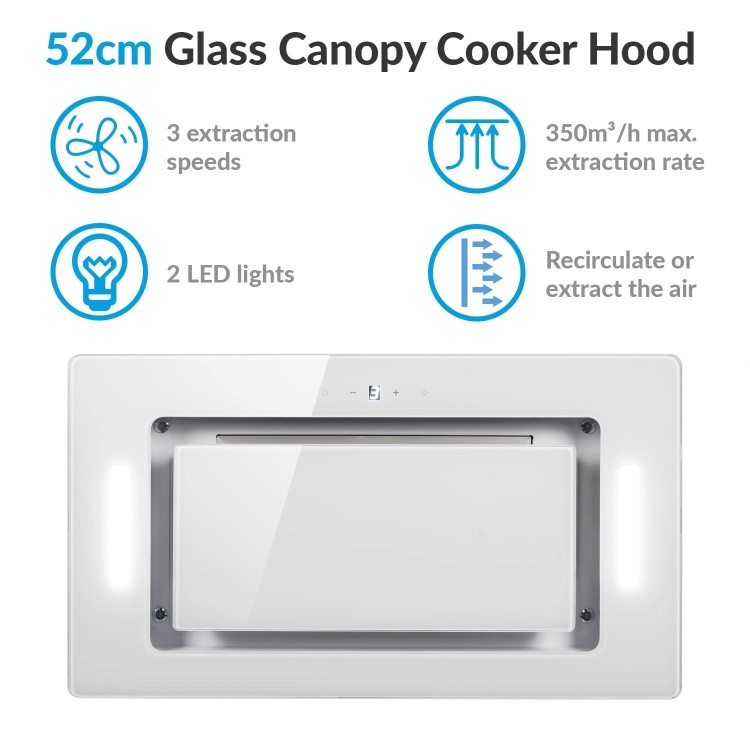 electriQ 52cm Glass Canopy Cooker Hood - White
