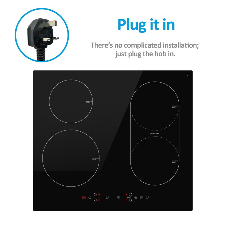 electriQ 60cm 4 Zone Induction Hob with Bridge Zone