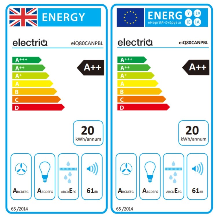 electriQ 80cm Canopy Cooker Hood - Black