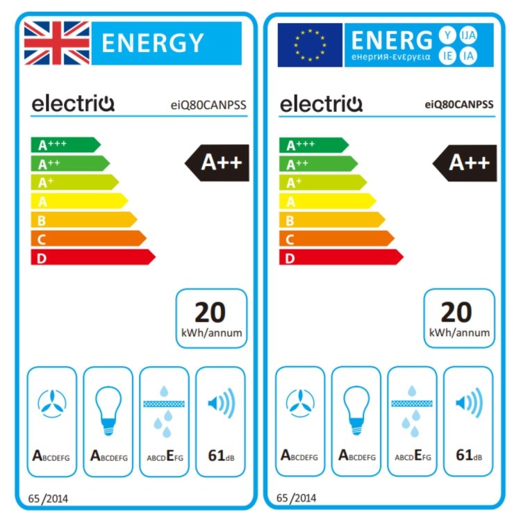 electriQ 80cm Canopy Cooker Hood - Stainless Steel