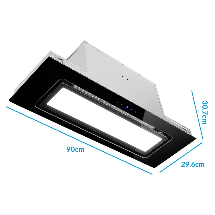 GRADE A2 - electriQ 90cm Glass Canopy Cooker Hood - Black