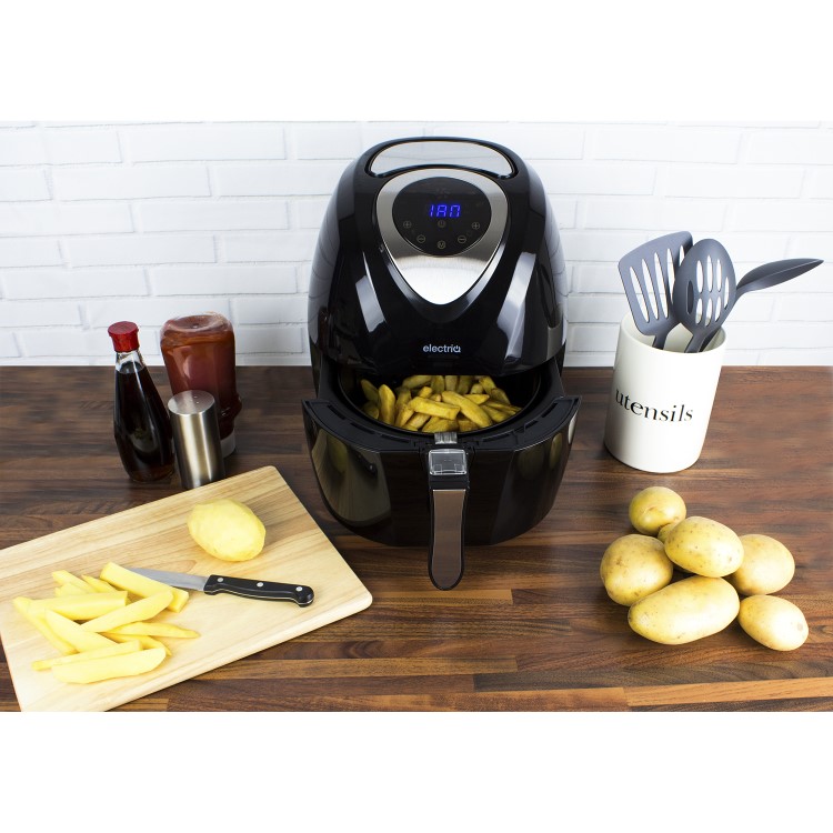 GRADE A1 - electriQ 3.2L Low Fat Healthy Air Fryer 1400w with Digital Controls and Divider
