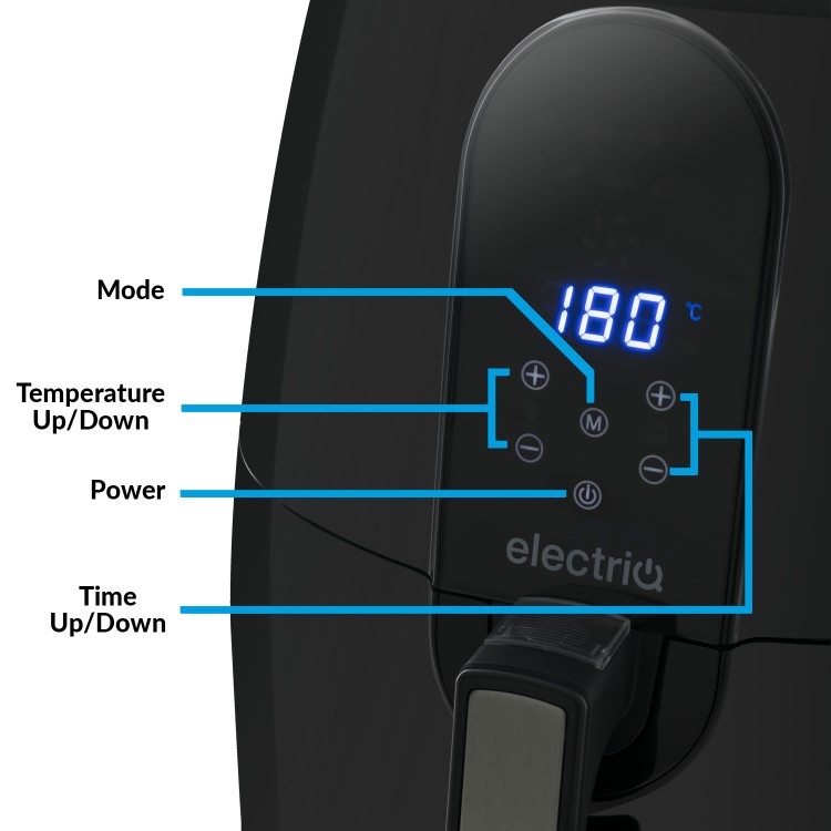electriQ Digital Health Air Fryer XXL 5.2L 1800W with Digital Controls and Divider