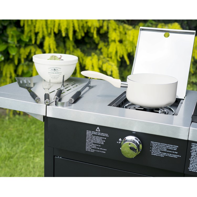 GRADE A2 - The Texas Outdoor Elite 4 Burner Gas BBQ Kitchen in Black