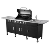 GRADE A2 - The Texas Outdoor Elite 4 Burner Gas BBQ Kitchen in Black